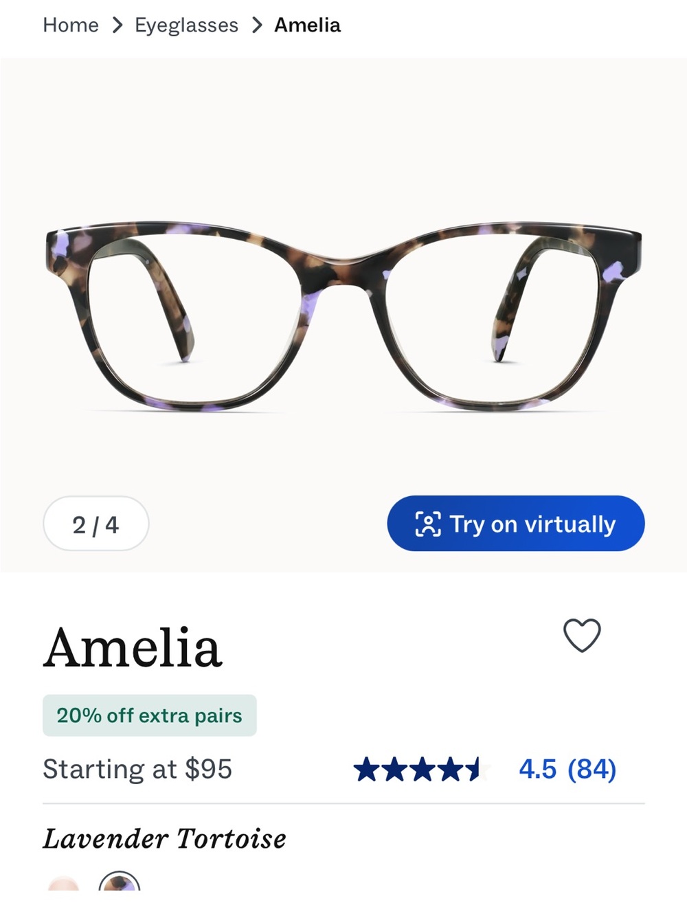 Warby Parker Amelia Brown Tortoise Cat-Eye Frames
